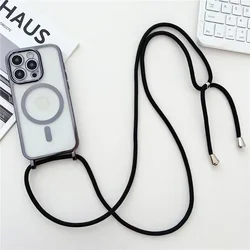 Versatile Lanyard Phone Case with Magnetic Necklace Cord and Clear Plating Cover for iPhone 14 Pro Max (Black)