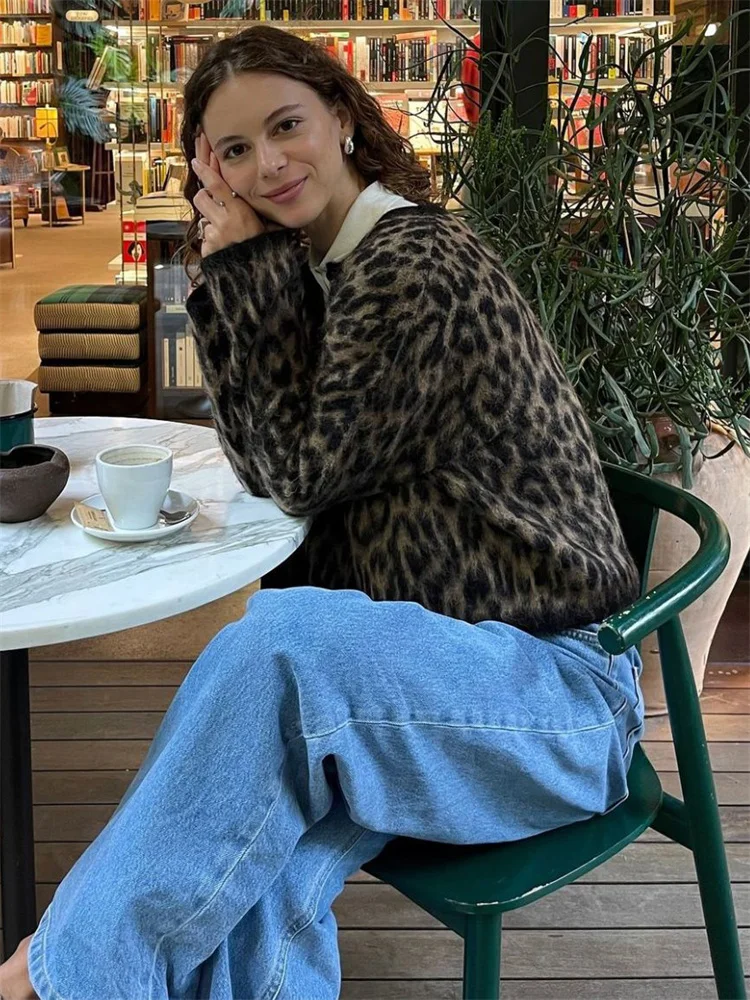 Suéter tipo cárdigan de leopardo para mujer, con estampado de moda en contraste, holgado, de manga larga, para ir al trabajo, cárdigan de otoño para mujer