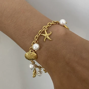Yori Ocean Style Summer Accessories Shell Pearl Shell Drop Chain Bracelet Bangle Stainless Steel High Quality Jewelry 1