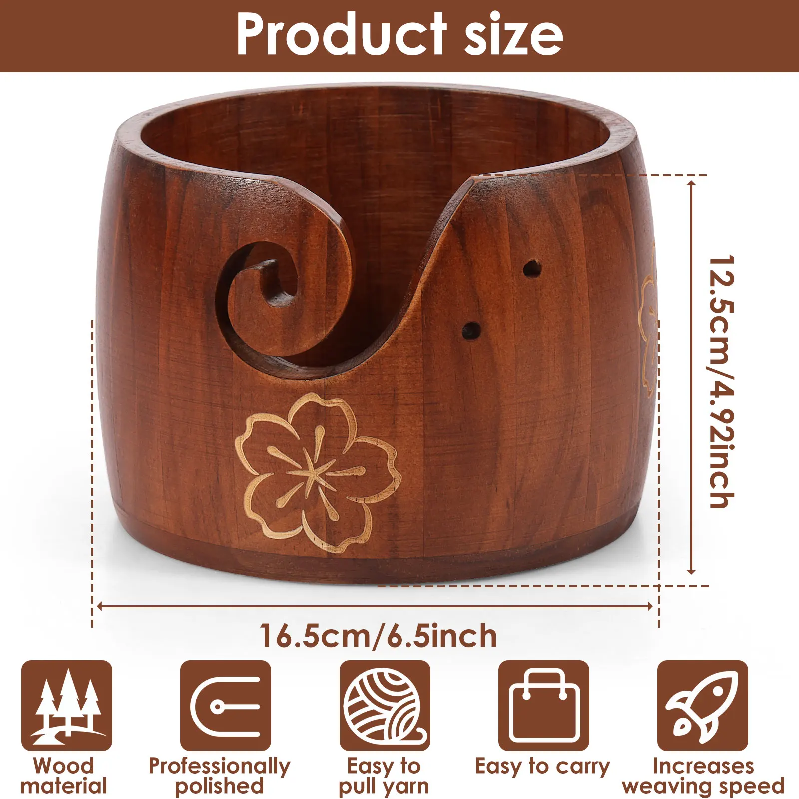 Wood Yarn Bowl Crochet Organizer Box Wool Knitting Storage Basket Wool Organizer Holder Knitting Crochet Weaving Tool