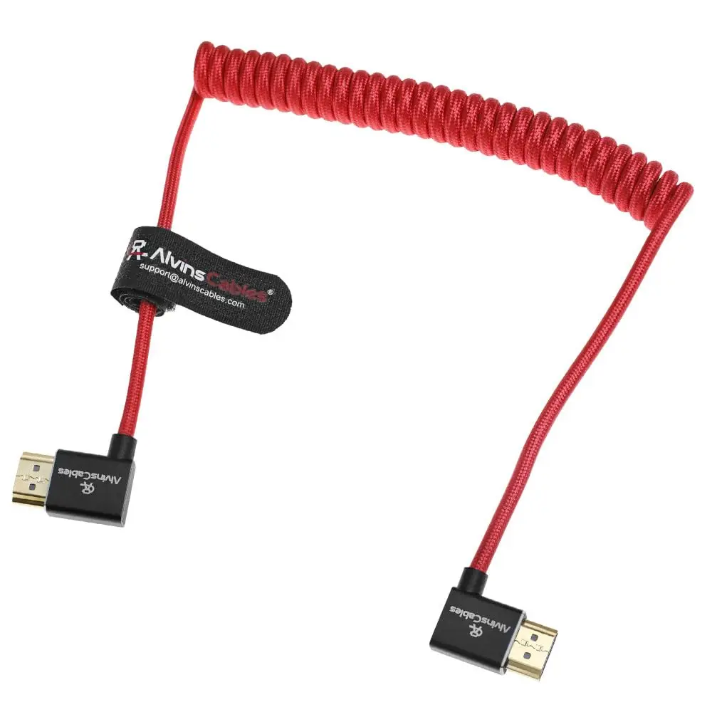 Alvin's Cables 8K HDMI 2.1 케이블 8K 60Hz 4K 120Hz Atomos Ninja 모니터용 고속 케이블, 왼쪽에서 오른쪽 각도로 꼬인 코일 케이블