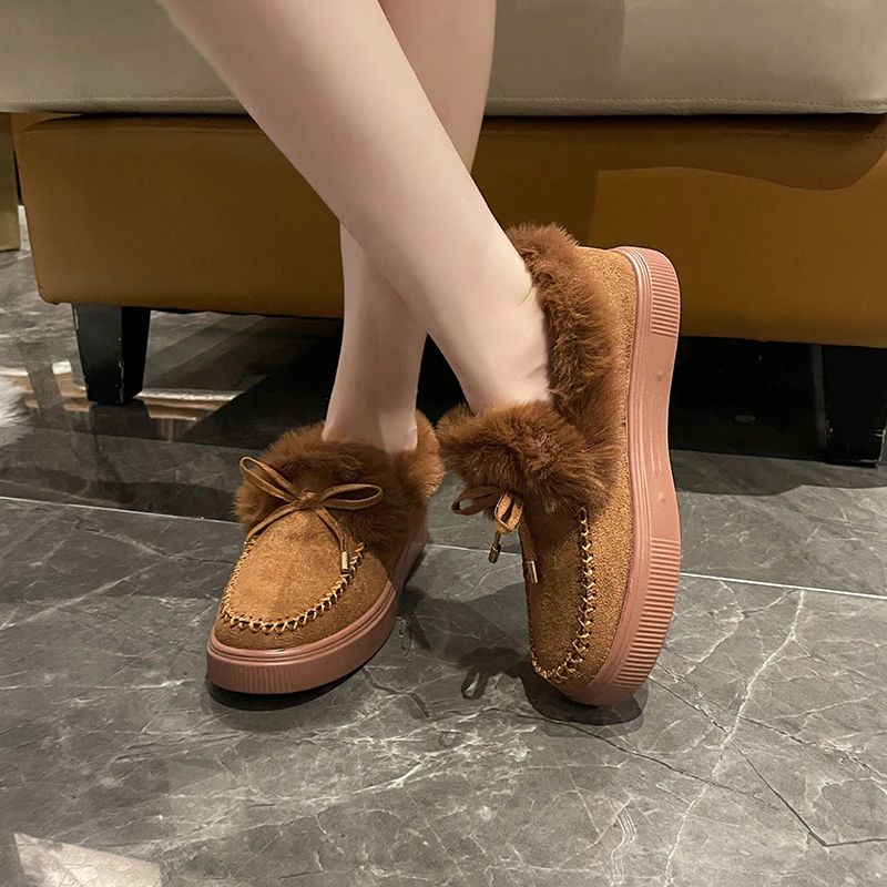 Women Winter Ankle Boots Suede Leather Snow Boots Plush Natural Fur Warm Slip-on Ladies Shoes Flats Platform Boots Large size 43