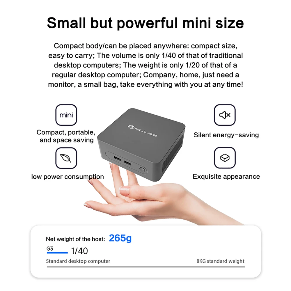 Mini Pc MLLSE G3 Mini PC Gemini-Lake N100 Windows 11 Pro Intel 12th DDR4 8GB RAM 256GB ROM WiFi 5 BT4.2 Desktop Computer Work Mini Pc