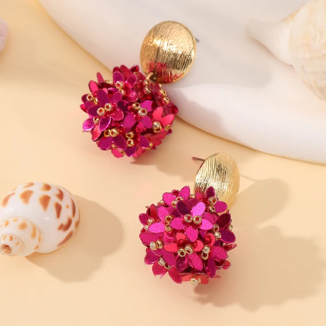 INKDEW Flower Petal Beads Big Round Drop Earrings