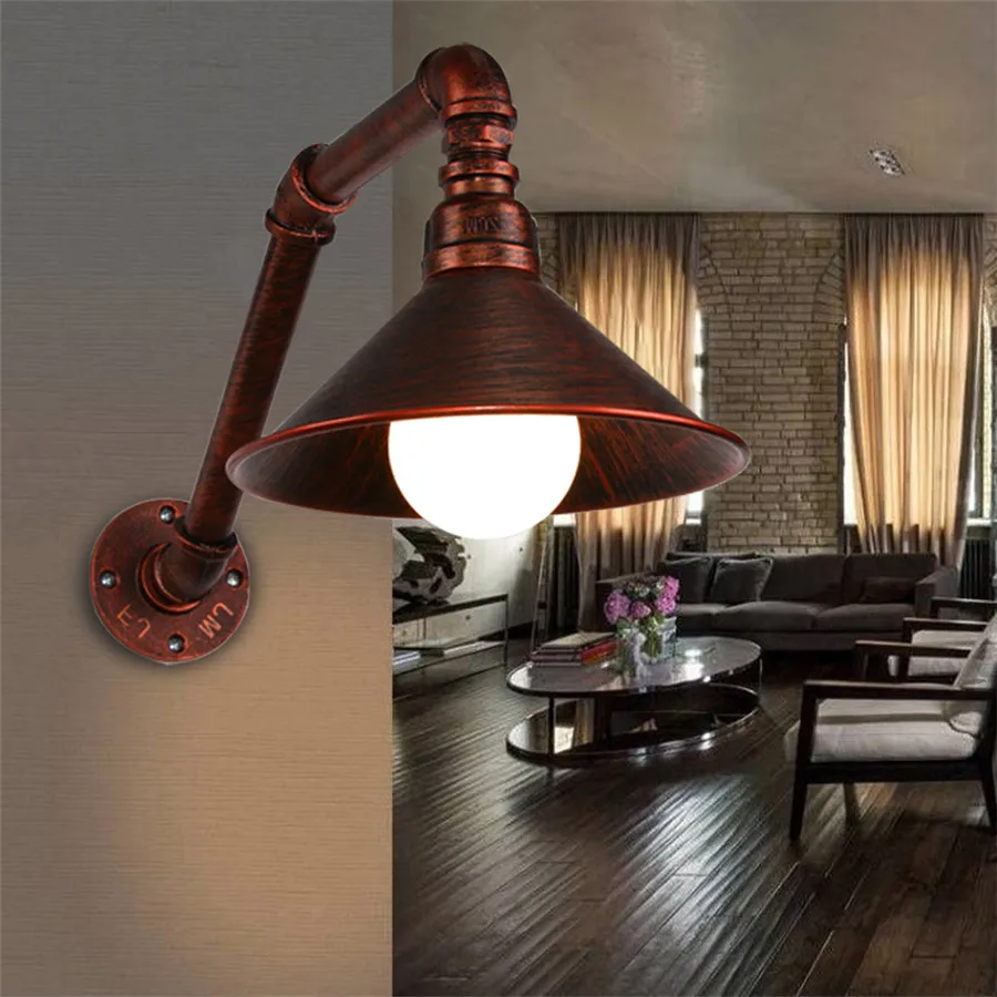 Lampada Da Parete A Tubo Dell'acqua Stile Industriale - 3 Luci, Finitura Ruggine Rossa