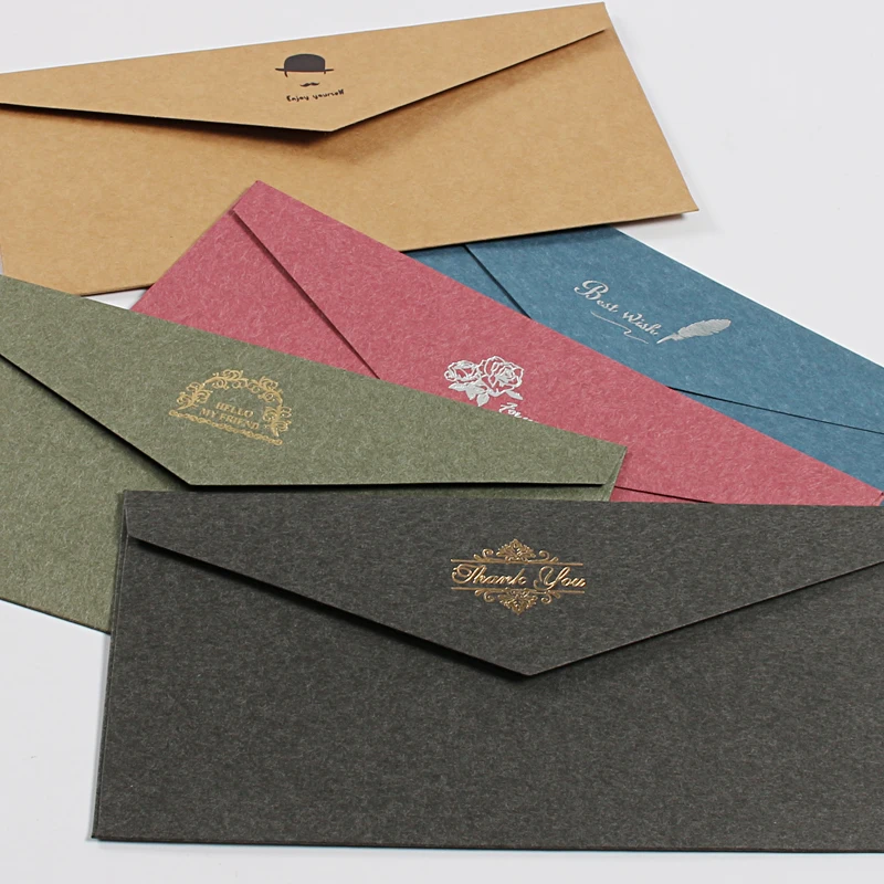 5pcs/lot Vintage Gold Envelopes for Invitations Kraft Paper Gift Card Window Envelope Wedding Letter Set Mailer Stationery