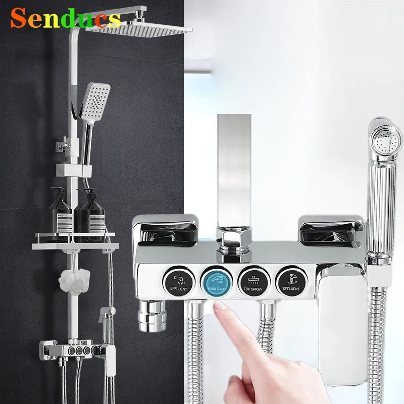 ร้อนเย็น Chrome ห้องน้ําระบบก๊อกน้ําอุปกรณ์เสริมติดผนังทองเหลืองห้องน้ําชุดฝักบัว 12 นิ้วหัวฝักบัว 1