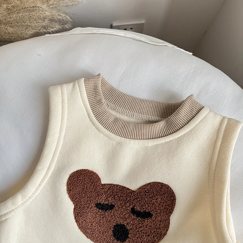 Autumn And Winter Baby Boys And Girls Cute Cartoon Plus Velvet Vest Children's Casual Warm Vest