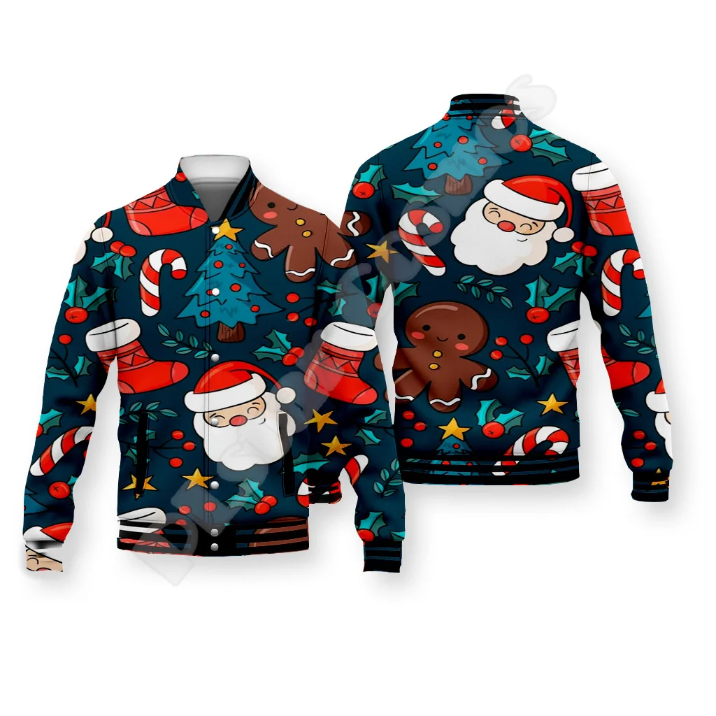 Christmas Santa Claus Pattern Xmas Tree Deer Animal Winter Warm Overcoat 3DPrint Funny Harajuku Button Cotton Baseball Jacket X6