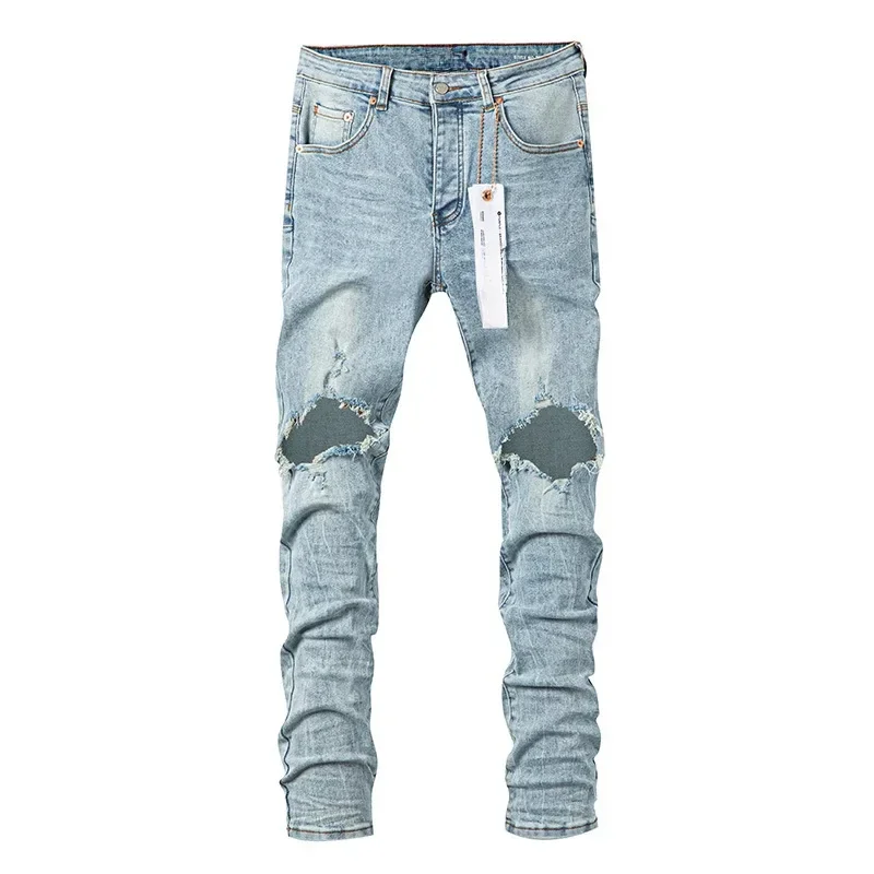 Top quality Purple ROCA Brand jeans trend hip-hop hole personality American hip-hop Stylish and slim pants