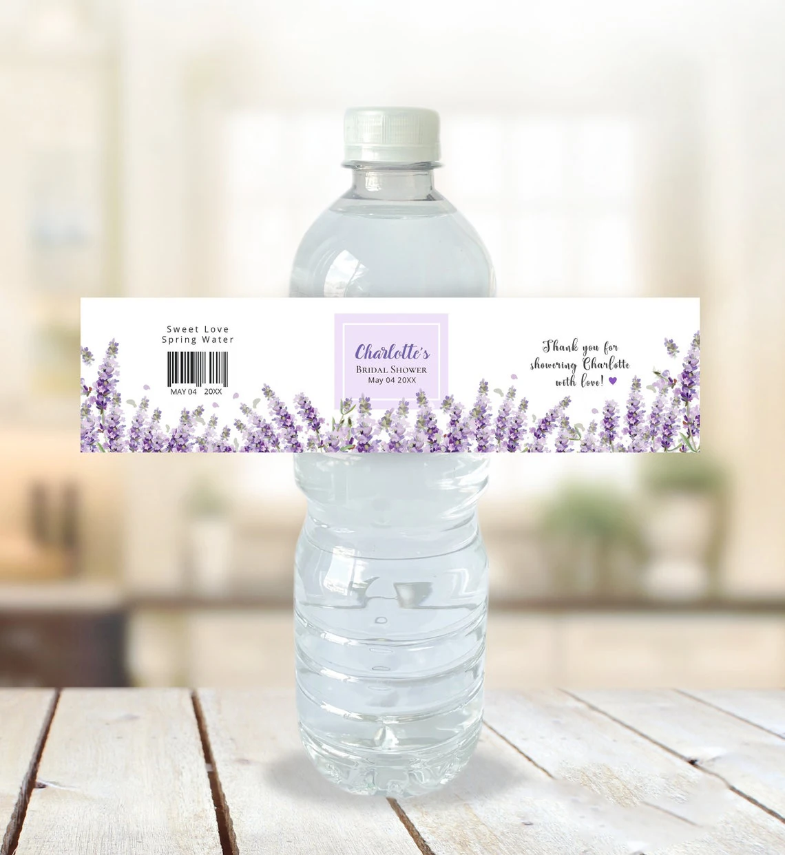 100 Personalized Purple Monogram Wedding Water Bottle Labels – Waterproof Ink
