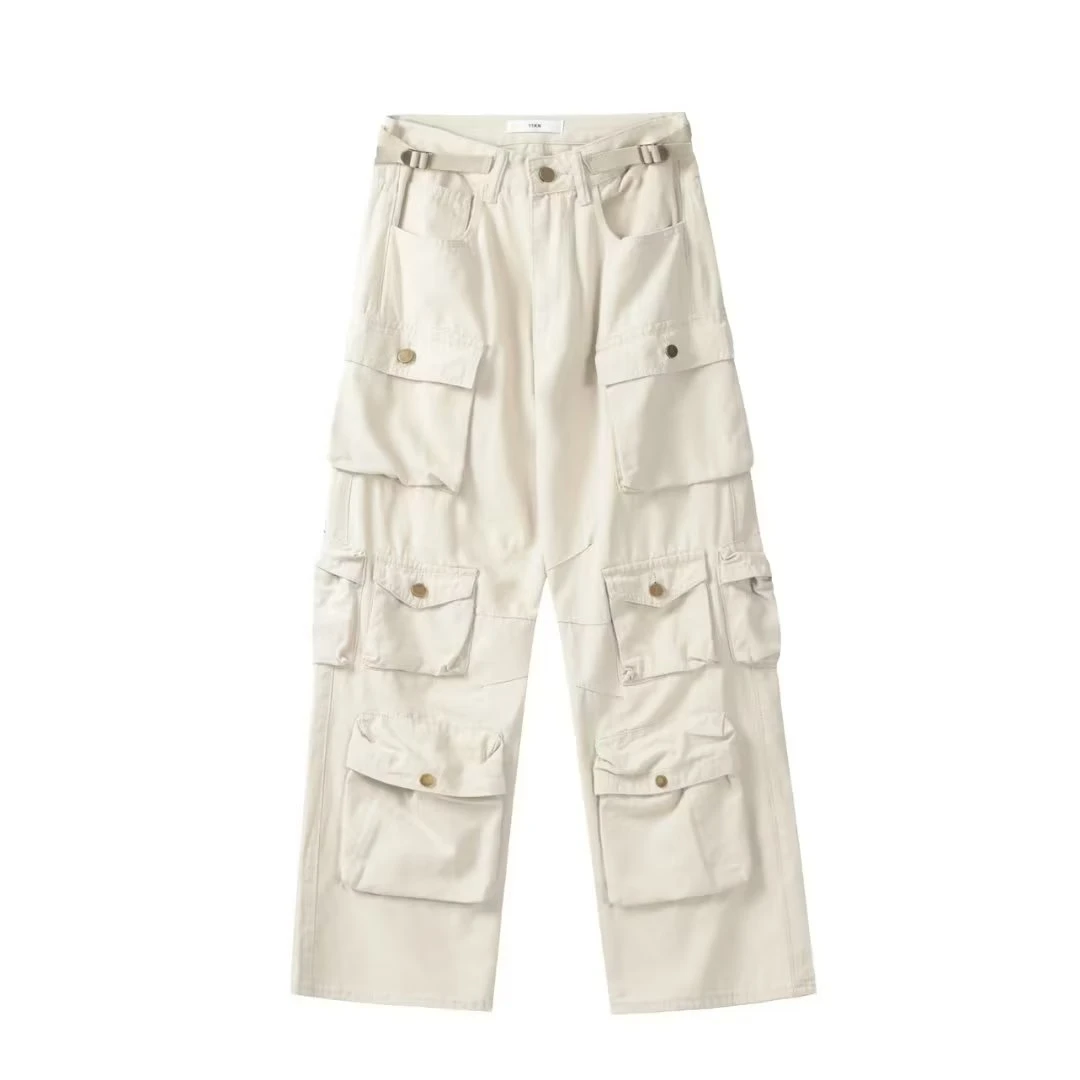 Spring Cargo pants New Popular Rice White Multi-pockets Overalls