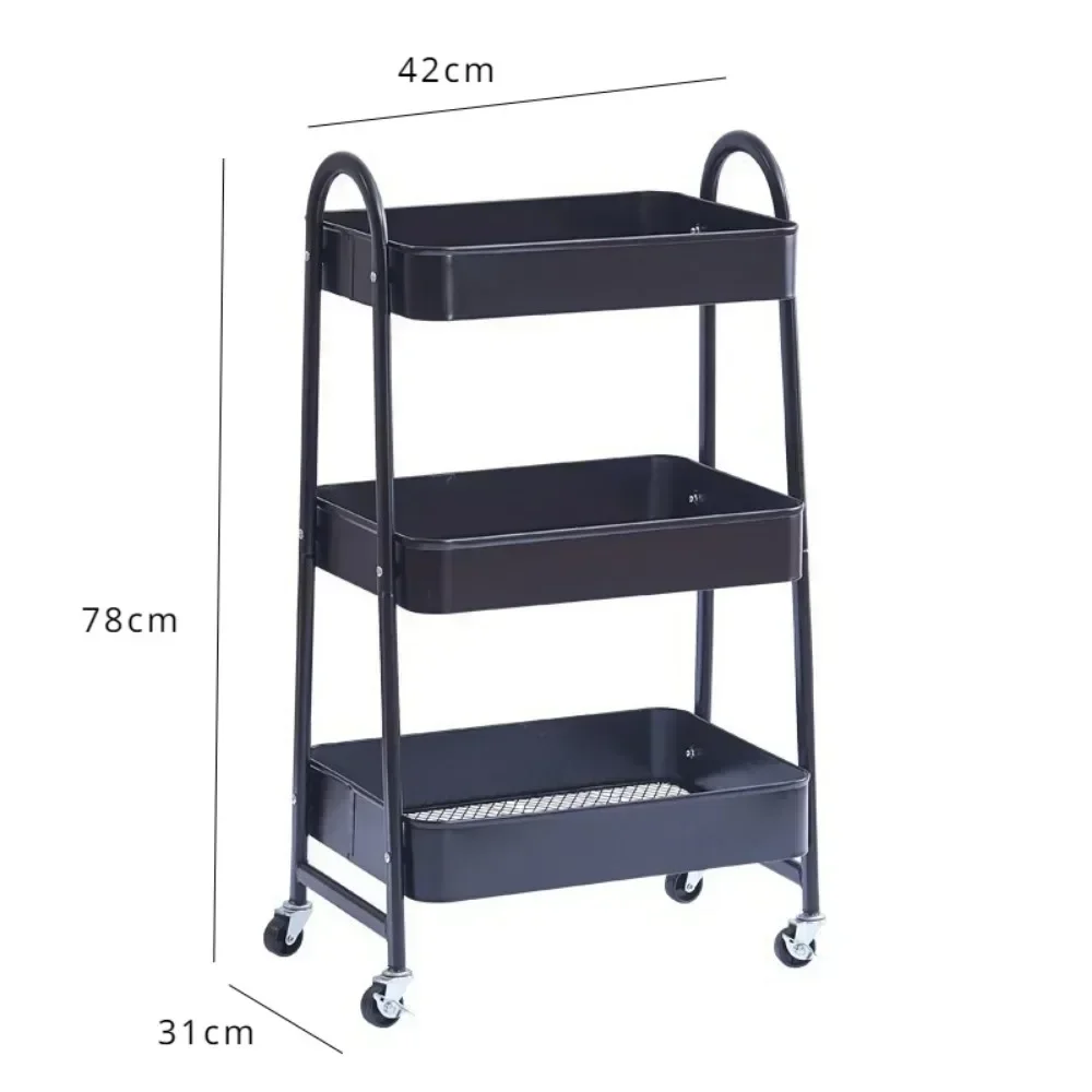 3 Tier Rolling Cart Mobile Utility Metal Storage Rack Multifunctional High Capacity Snack Storage Trolley Kitchen Organizer Rack