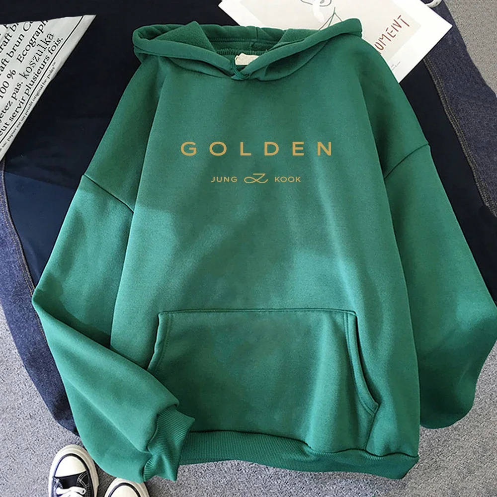 JungKook Golden Hoodie Women Aesthetic Standing Next To You Hoodies Unisex Album Letter Print Golden Pullovers Sweatshirts Korea 3