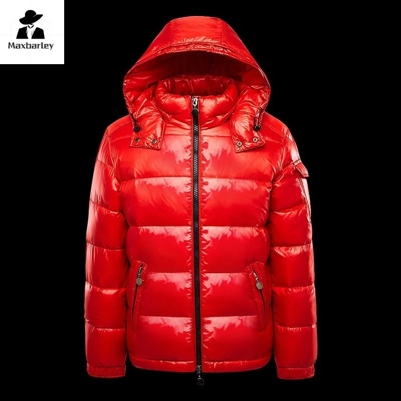 Herren Daunen jacke weiße Enten haube warm glänzend Herbst glänzend schwarz verdickt Winter flauschige rote Mantel jacke Luxus Herren bekleidung