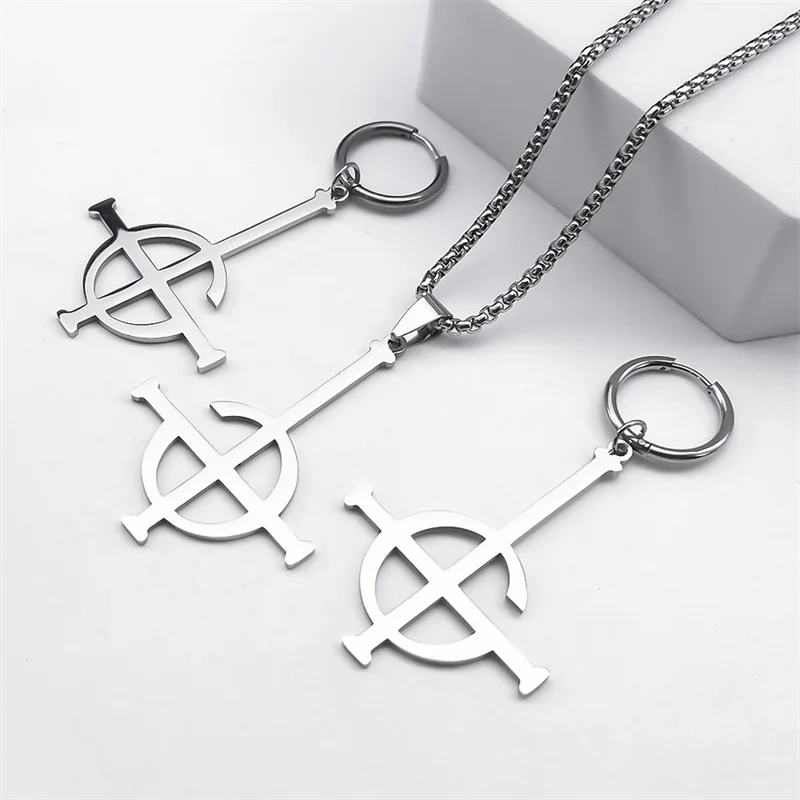 Metal Jewelry Stainless Steel Ghost BC Rock Band Pendant Necklace Ghoul Chain Necklaces Fashion Earring Ring collar