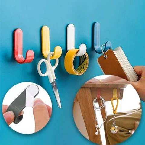 

Plastic Self Adhesive Door Hangers 4 Pcs Towel Hooks Hat Racks Keys Hanger Wall Organizer Home Decor Key Holder