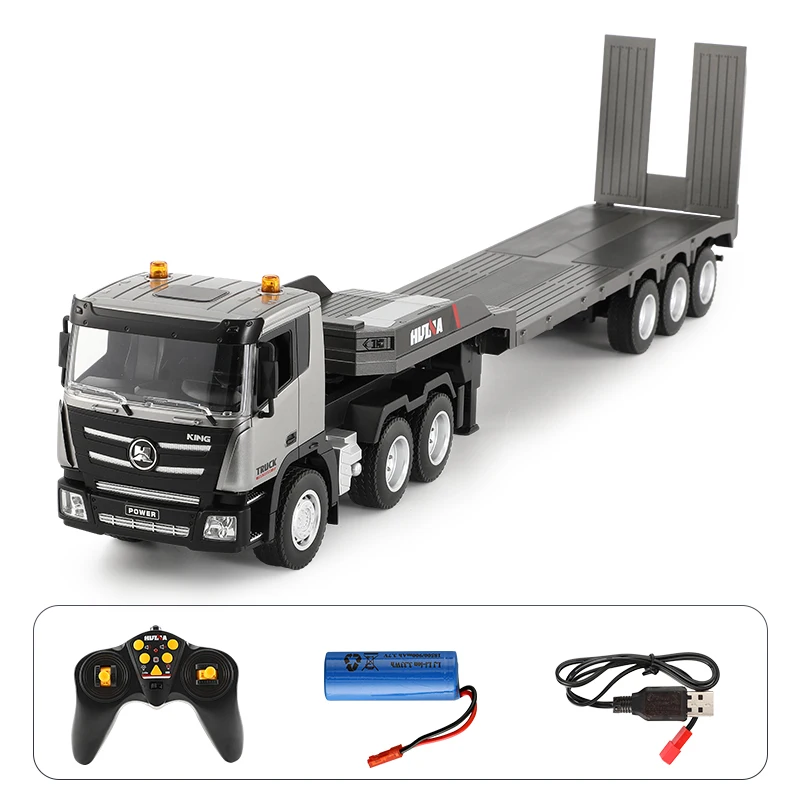 Huina 1318 1:18 Scale RC Assembled Plastic Flatbed Trailer Tractor Truck 9CH Radio Remote Control Cars Grey Outdoor Car Toy 6