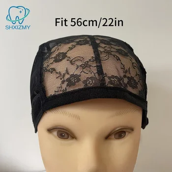 Berretto per parrucca in pizzo per realizzare parrucche 56 cm con cinghie regolabili Tessitura elasticizzata Berretto con parte a U Cappello per retine per capelli a cupola da donna nera