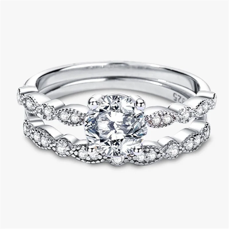 

K00082 Lefei Fashion Trendy Luxury Diamond-set Classic Moissanite 1ct 2 Floding Rings Women s925 Sterling Silver Wedding Jewelry