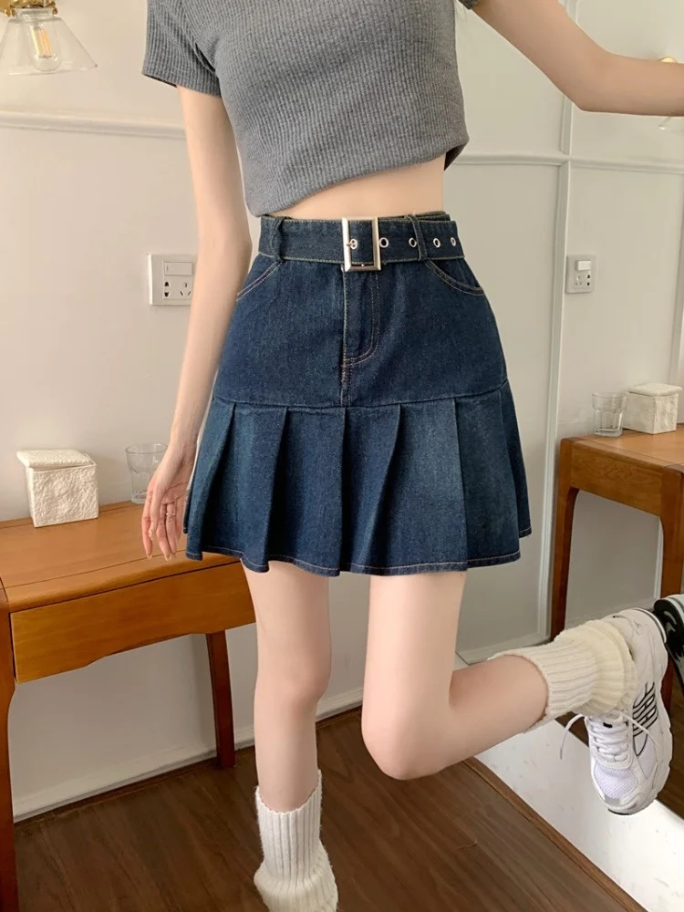 

2023 American Hot Girl Denim Skirt Female Summer High Waist Slim Skirt Niche Pleated Pleated Pleated A -line Skirt Ins Tide