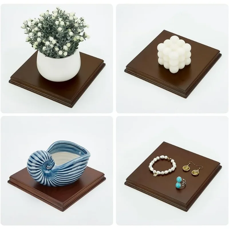 1pcs Coconut Brown Square Wood Stand Base 6.79x6.79x0.7 Wood Base with Ogee Edge Wood Display Base for Gemstone and Jewellery 4