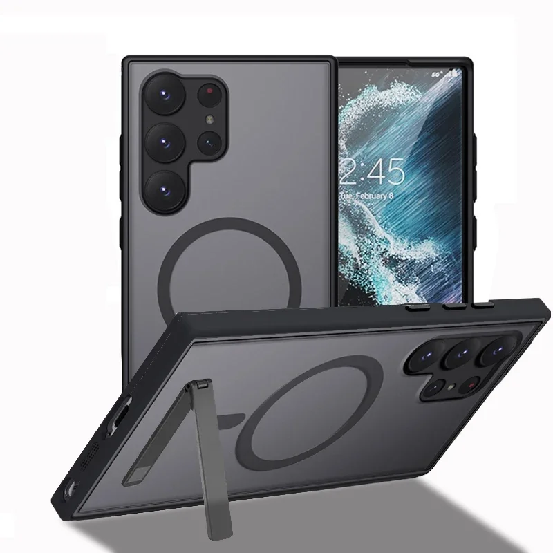 Strong Magnetic Mobile Phone Case with Kickstand - Clear Black Cover