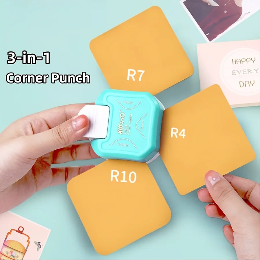 3-in-1 라운드 코너 펀치, DIY 스크랩북 코너 커팅 머신 펀치, R4/R7/R10mm 원형 펀칭기