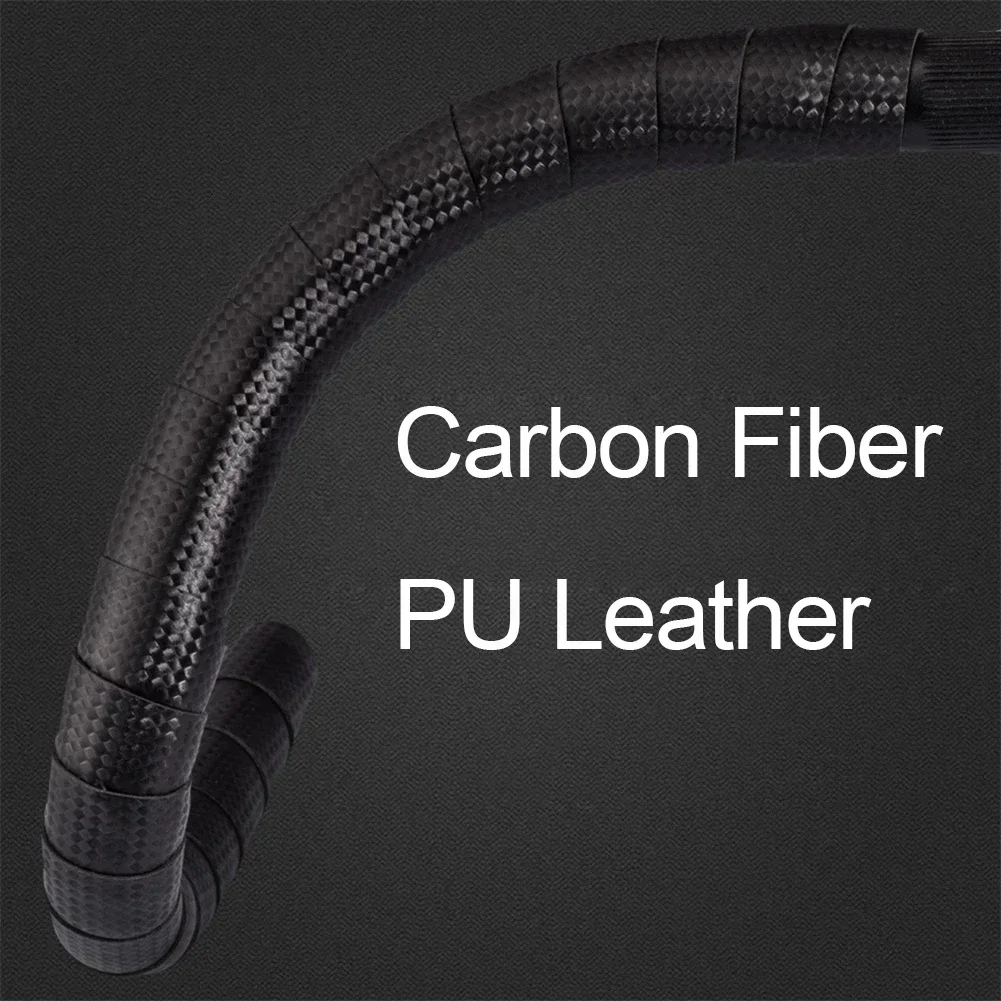 Carbon Fiber PU Leather Road Bike Handlebar Tape Anti-Slip Bar Strap Belt Breathable Elastic Durable Comfortable Bicycle 2PCS