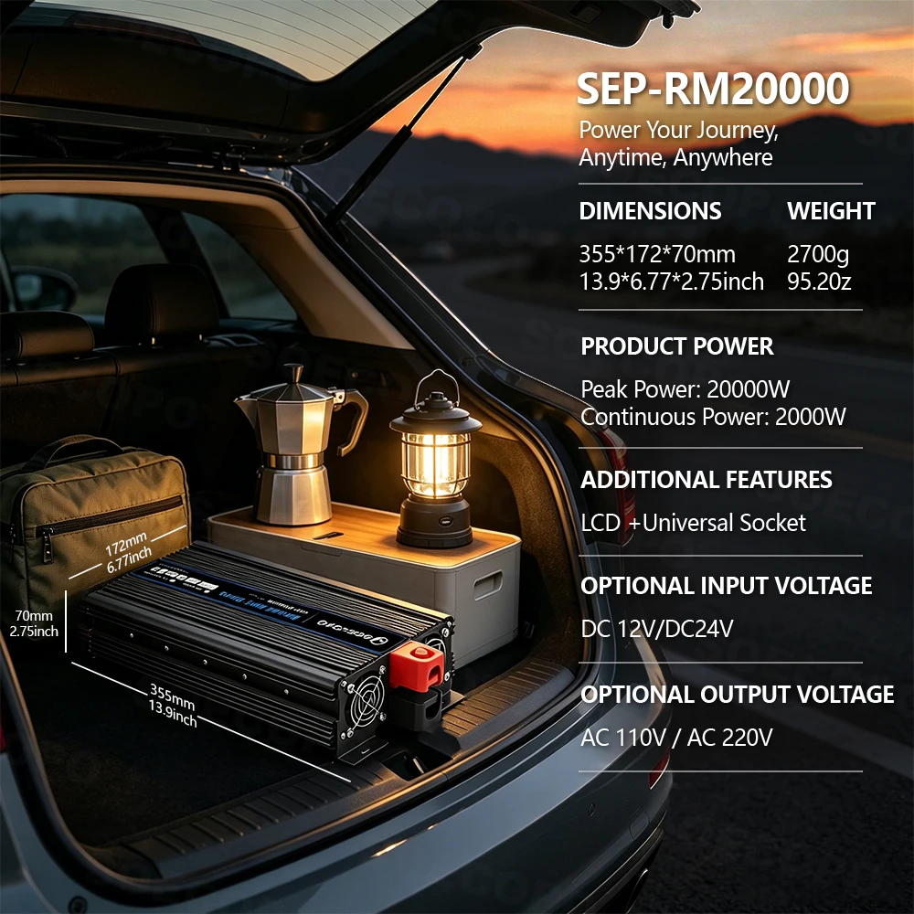20000W 피크 스마트 파워 인버터 DC12V/24V AC110V/220V LCD 지능형 냉각 다중 보호 기능 내구성 가정 비상용