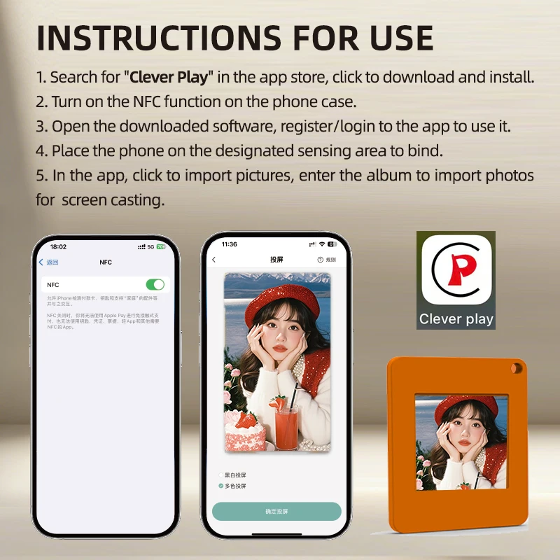 Custom Photo Display NFC E-Ink Smart Keychain - Portable Wireless Screen Casting Pendant