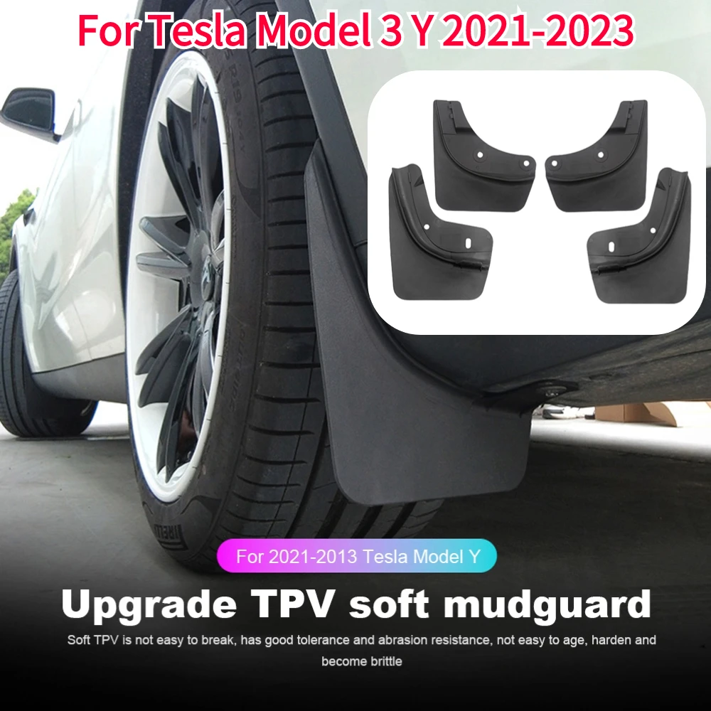 테슬라 모델 Y 2021-2023 자동차 휠 머드 플랩, 스플래시 가드, 머드 플랩, 전방 후방 펜더, TPV + PP 머드 가드 보호대