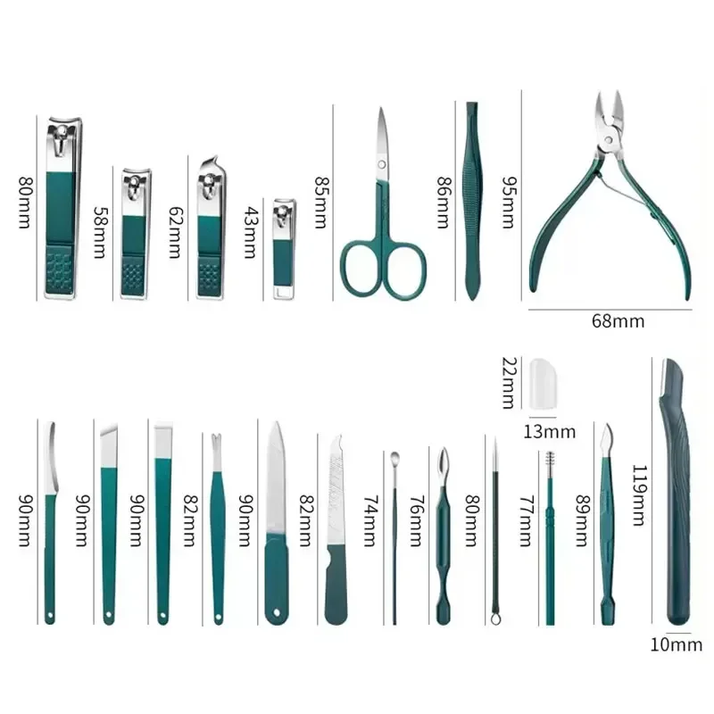 7/18PCS Stainless Steel Nail Clipper Set Grooming Tool Set With Case Manicure Art Beauty Tool Green Nails Cut Portable Household 5