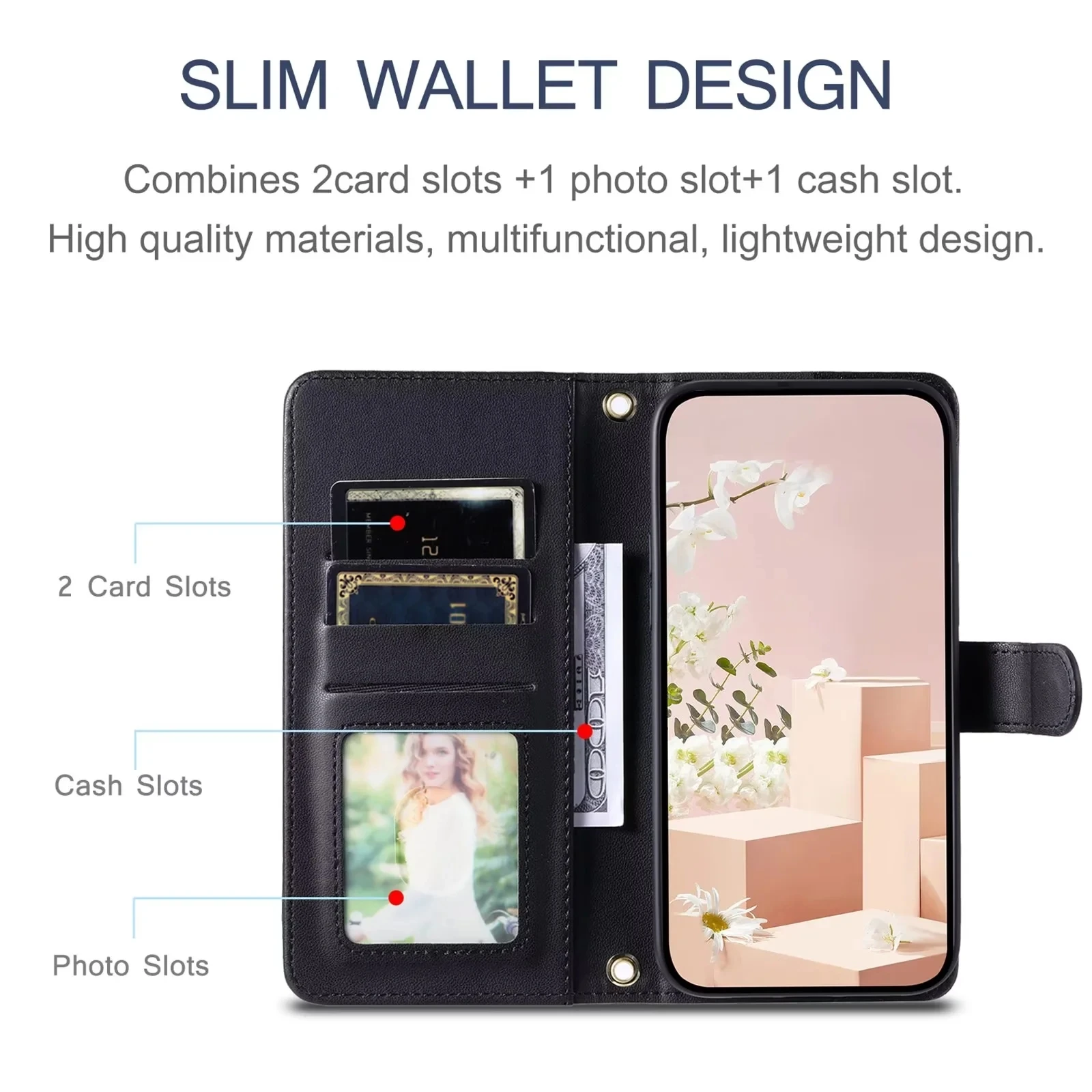 Checkered Leather Wallet Case with Lanyard - Stylish Flip Phone Cover