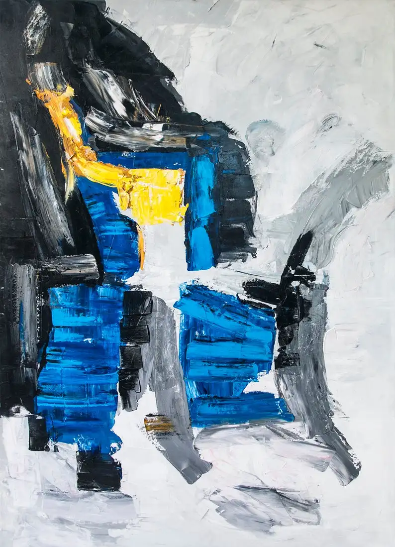 Modern Wall Art Blue, Jackson Pollock, Pollock Action Painting, Blue Painting Artabstract Oil  Abstract  Contemporary Art ,