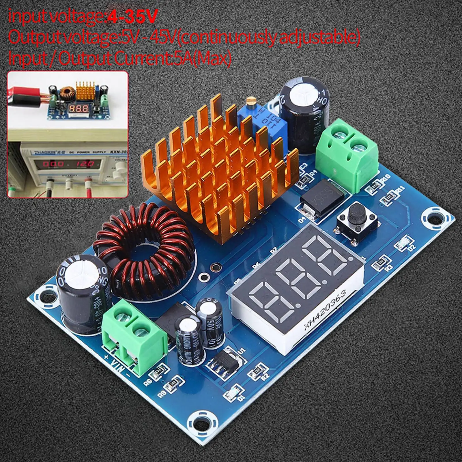 Power Supply Voltage Converter Power Module DC-DC Boost Step Up Converter 4-35V to 5V-45V 5A