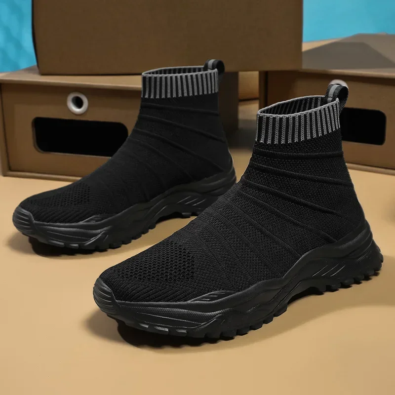 Black Running Shoes Men High Sock Trainers Women Slip on Couple Casual Shoes Lightweight Sneakers Men Basket Motorcycle
