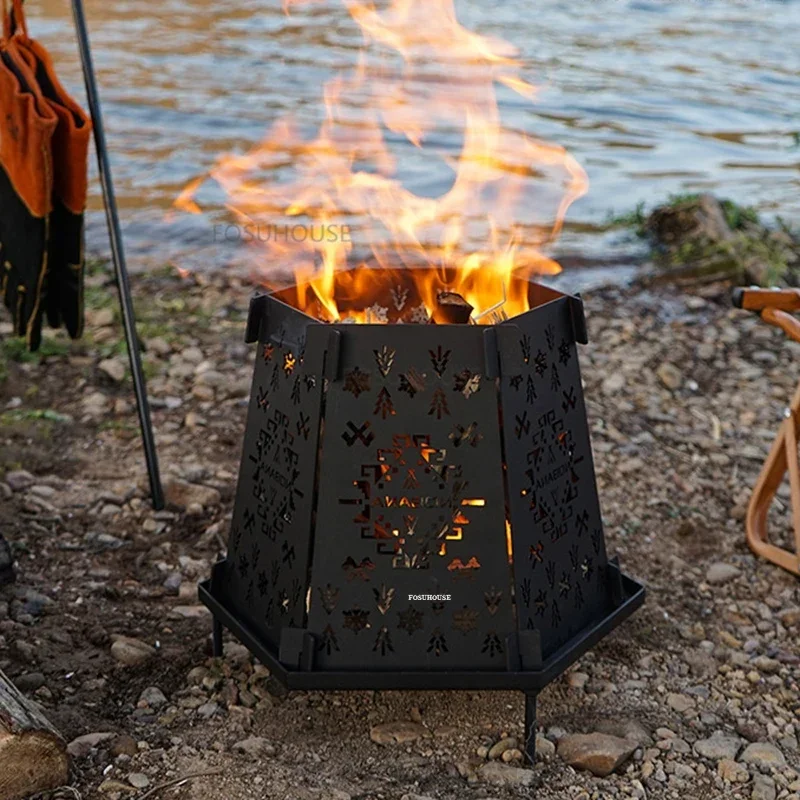 Nordic Iron Fire Pit for Outdoor Heater Charcoal Stove Detachable Fold Multifunction Outdoor Courtyard Camping Bonfire Stand