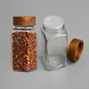 Simple Wooden Lid Seasoning Bottle Square Transparent Glass Can Multi-Function Kitchen Cooking Table Salt Spice Storage Tool 1