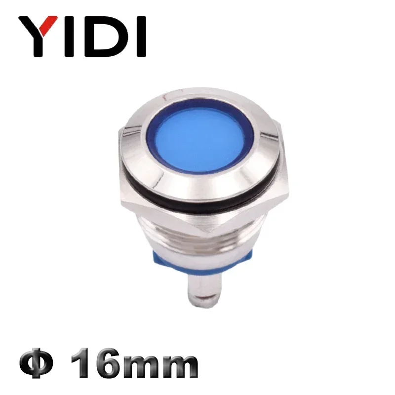16mm 방수 크롬 금속 LED 표시 등 파일럿 신호 경고등 12V 24V 220V 빨간색 녹색 파란색 흰색 나사 고정 터미널