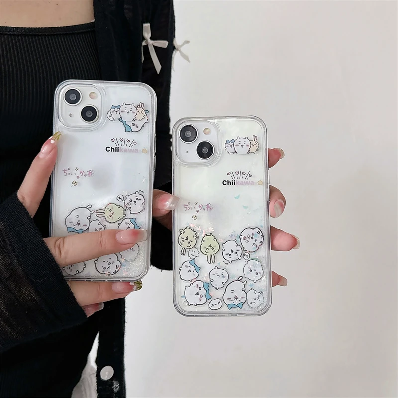 Kawaii Anime Glitter Quicksand Liquid Phone Case - Clear Decorative Hard Shell Cover