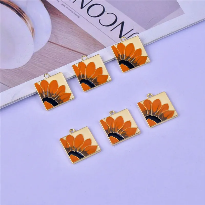 

Accessories 10pcs Enamel Flower Charm for Jewelry Making Supplies Bulk Craft Sunflower Garden Earring Pendant Necklace Bracelet