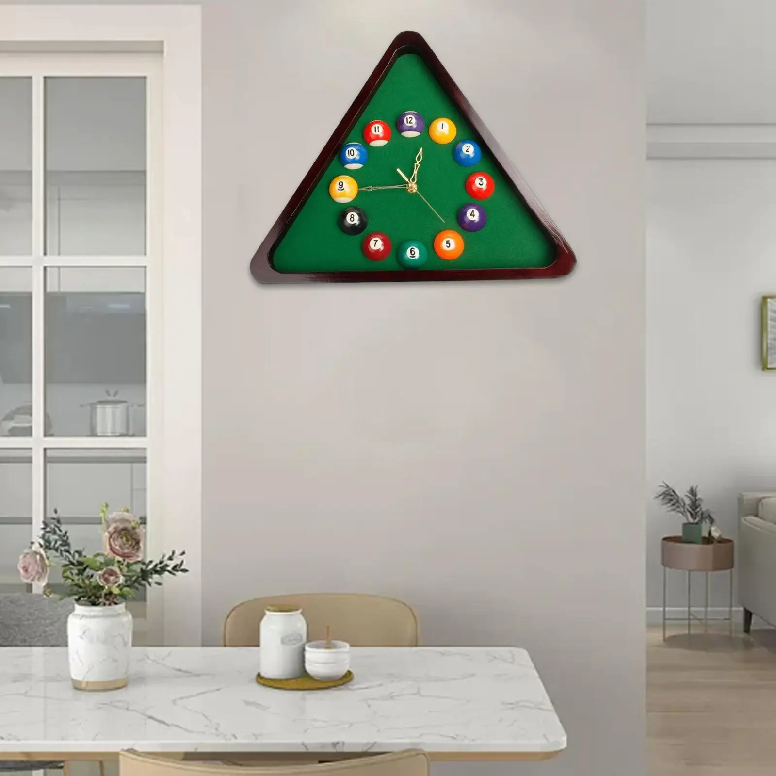 

Настенные часы на тему бильярда, деревянная рама, украшение комнаты, питание от батареи для кухни, офиса, легкая установка, прочный многофункциональный