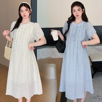 2025 New Arrivals Maternity Women Dress Short Sleeves Summer Fashion Dot Printing Loose Korean Style Pregnant Women Dresses