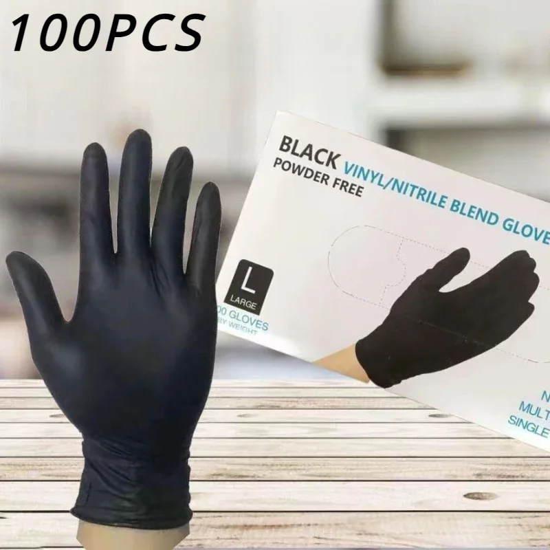 

100PCS Black Nitrile Gloves Thickened Durable Household Cleaning Gloves Dishwashing Glove For Garden Hair Dyeing Tattoos