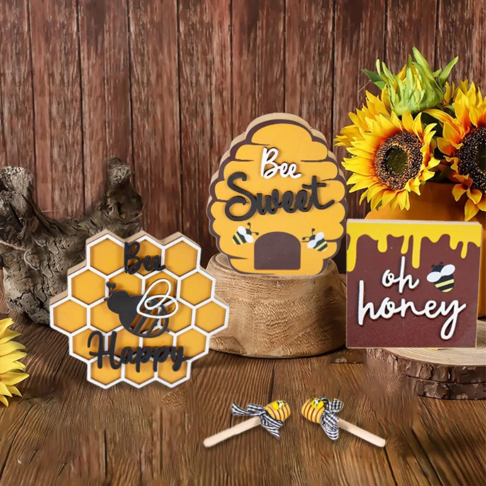 

Tabletop Decorations Cartoon Bee Wooden Crafts Eco-Friendly Simple Bee Ornaments Exquisite Cute Figurines Set Kids Gift