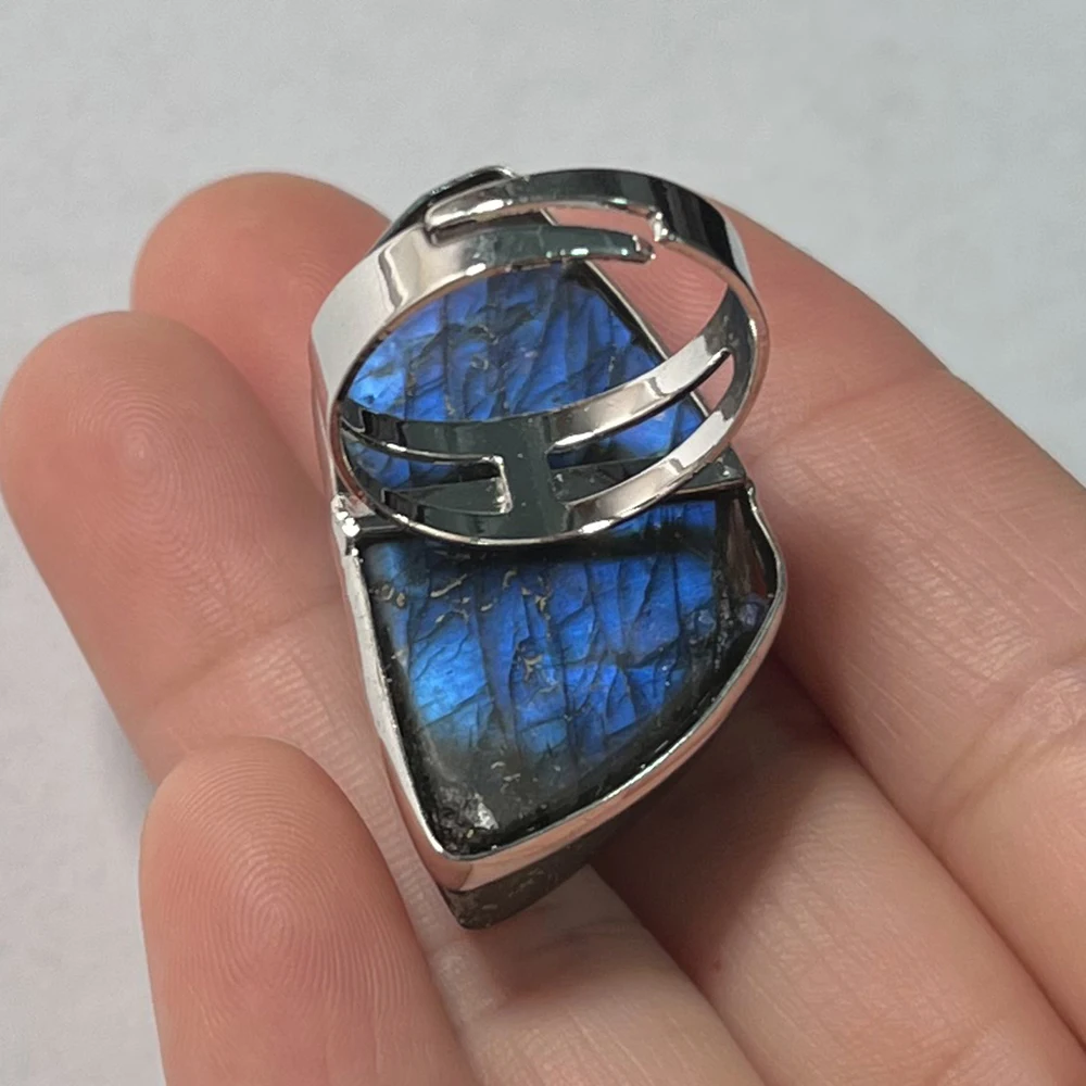 Natural Stone Irregular Shape Bead Labradorite Ring Adjustable Finger For Women Men finger ring adjustable rings
