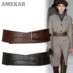Fashion Spring Autumn Women Lady Fashion  Color Soft Pu Leather Wide Belt Self Tie Wrap Waist Mujer Dress Pants pasek damski
