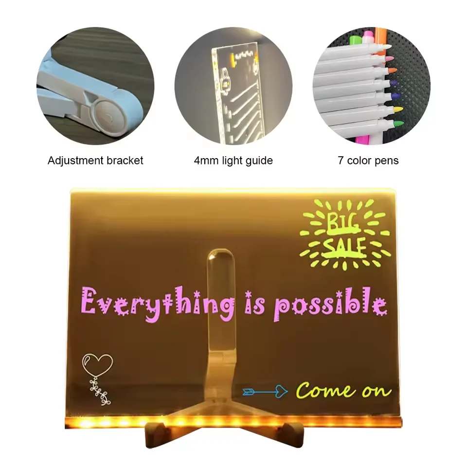 라이트 업 아크릴 메시지 보드 재작성 가능 DIY 어린이 발광 드로잉 보드 메시지 램프 7가지 색상 펜 포함 2026 신제품
