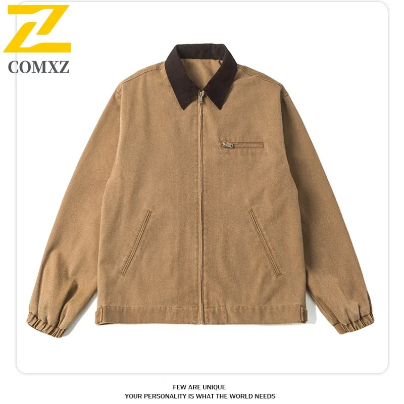 ​Men Retro Denim Jacket Autumn Korean Style Waterproof Windproof Casual Coat Vintage Loose Fit Streetwear Lightweight Outerwear